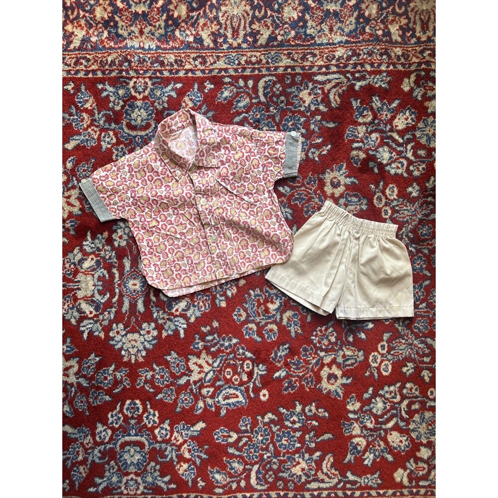 Vtg 2T Boys Set Toddler Button up Short Sleeve Shorts Paisley Outfit Set